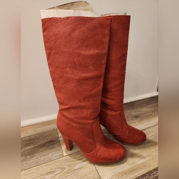 Aldo Red Leather Tall High Heeled Boots - Picture 2 of 6